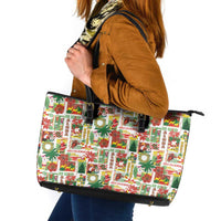 Hawaiian Santa Christmas Pattern Leather Tote Bag White Version LT01 Red - Polynesian Pride
