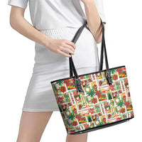 Hawaiian Santa Christmas Pattern Leather Tote Bag White Version LT01 - Polynesian Pride