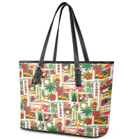 Hawaiian Santa Christmas Pattern Leather Tote Bag White Version LT01 - Polynesian Pride