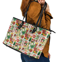 Hawaiian Santa Christmas Pattern Leather Tote Bag White Version LT01 - Polynesian Pride
