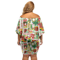 Hawaiian Santa Christmas Pattern Off Shoulder Short Dress White Version - Polynesian Pride