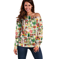 Hawaiian Santa Christmas Pattern Off Shoulder Sweater White Version - Polynesian Pride