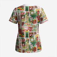 Hawaiian Santa Christmas Pattern Scrub Top White Version - Polynesian Pride