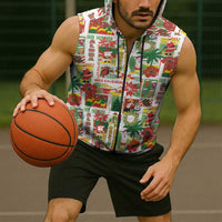 Hawaiian Santa Christmas Pattern Sleeveless Zip Hoodie White Version LT01 - Polynesian Pride