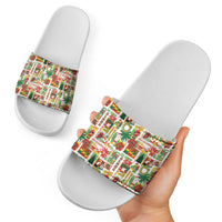 Hawaiian Santa Christmas Pattern Slide Sandals White Version LT01 - Polynesian Pride