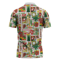 Hawaiian Santa Christmas Pattern Zipper Polo Shirt White Version - Polynesian Pride