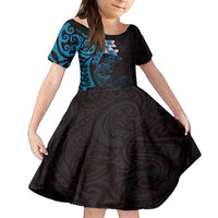 New Zealand Tuatara Plumeria Family Matching Tank Maxi Dress and Hawaiian Shirt Maori Blue Koru Tribal Tattoo