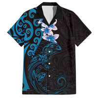 New Zealand Tuatara Plumeria Hawaiian Shirt Maori Blue Koru Tribal Tattoo LT01 Blue - Polynesian Pride