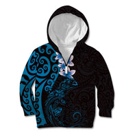 New Zealand Tuatara Plumeria Kid Hoodie Maori Blue Koru Tribal Tattoo