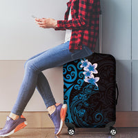 New Zealand Tuatara Plumeria Luggage Cover Maori Blue Koru Tribal Tattoo