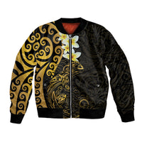 New Zealand Tuatara Plumeria Bomber Jacket Maori Gold Koru Tribal Tattoo LT01 Unisex Gold - Polynesian Pride