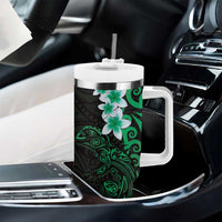 New Zealand Tuatara Plumeria Tumbler With Handle Maori Green Koru Tribal Tattoo