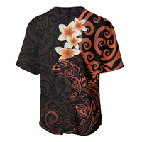 New Zealand Tuatara Plumeria Baseball Jersey Maori Orange Koru Tribal Tattoo