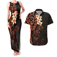 New Zealand Tuatara Plumeria Couples Matching Tank Maxi Dress and Hawaiian Shirt Maori Orange Koru Tribal Tattoo