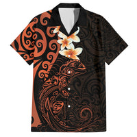 New Zealand Tuatara Plumeria Family Matching Off Shoulder Maxi Dress and Hawaiian Shirt Maori Orange Koru Tribal Tattoo