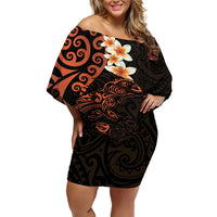 New Zealand Tuatara Plumeria Off Shoulder Short Dress Maori Orange Koru Tribal Tattoo