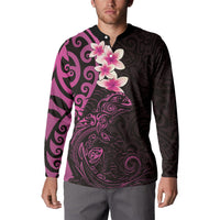 New Zealand Tuatara Plumeria Button Sweatshirt Maori Pink Koru Tribal Tattoo LT01 - Polynesian Pride