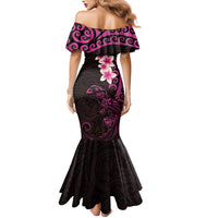 New Zealand Tuatara Plumeria Family Matching Mermaid Dress and Hawaiian Shirt Maori Pink Koru Tribal Tattoo
