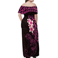 New Zealand Tuatara Plumeria Off Shoulder Maxi Dress Maori Pink Koru Tribal Tattoo