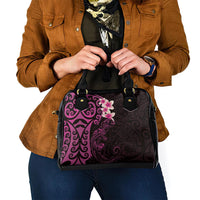 New Zealand Tuatara Plumeria Shoulder Handbag Maori Pink Koru Tribal Tattoo