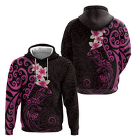 New Zealand Tuatara Plumeria Zip Hoodie Maori Pink Koru Tribal Tattoo