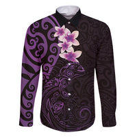 New Zealand Tuatara Plumeria Family Matching Summer Maxi Dress and Hawaiian Shirt Maori Purple Koru Tribal Tattoo