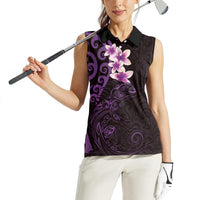 New Zealand Tuatara Plumeria Women Sleeveless Polo Shirt Maori Purple Koru Tribal Tattoo