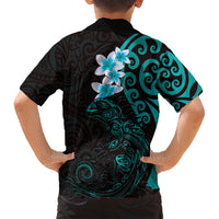 New Zealand Tuatara Plumeria Family Matching Off Shoulder Short Dress and Hawaiian Shirt Maori Teal Koru Tribal Tattoo LT01 - Polynesian Pride