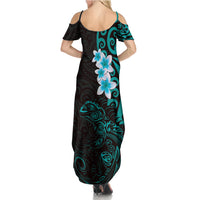 New Zealand Tuatara Plumeria Summer Maxi Dress Maori Teal Koru Tribal Tattoo
