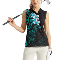 New Zealand Tuatara Plumeria Women Sleeveless Polo Shirt Maori Teal Koru Tribal Tattoo