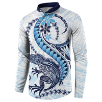 Blue Maori Tuatara Button Sweatshirt Luxury Pastel Pattern LT01 - Polynesian Pride