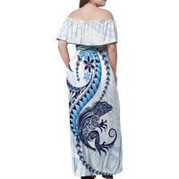 Blue Maori Tuatara Family Matching Off Shoulder Maxi Dress and Hawaiian Shirt Luxury Pastel Pattern LT01 - Polynesian Pride