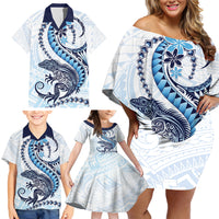 Blue Maori Tuatara Family Matching Off Shoulder Short Dress and Hawaiian Shirt Luxury Pastel Pattern LT01 - Polynesian Pride