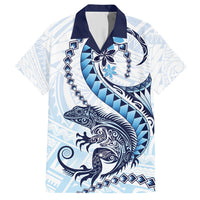 Blue Maori Tuatara Family Matching Off Shoulder Short Dress and Hawaiian Shirt Luxury Pastel Pattern LT01 Dad's Shirt - Short Sleeve Blue - Polynesian Pride
