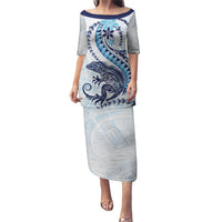 Blue Maori Tuatara Puletasi Luxury Pastel Pattern LT01 Long Dress Blue - Polynesian Pride