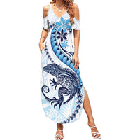 Blue Maori Tuatara Summer Maxi Dress Luxury Pastel Pattern LT01 Women Blue - Polynesian Pride
