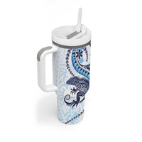 Blue Maori Tuatara Tumbler With Handle Luxury Pastel Pattern LT01 - Polynesian Pride
