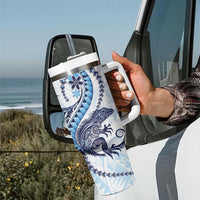Blue Maori Tuatara Tumbler With Handle Luxury Pastel Pattern LT01 - Polynesian Pride