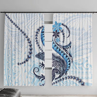 Blue Maori Tuatara Window Curtain Luxury Pastel Pattern LT01 With Hooks Blue - Polynesian Pride