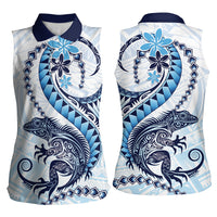 Blue Maori Tuatara Women Sleeveless Polo Shirt Luxury Pastel Pattern
