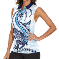 Blue Maori Tuatara Women Sleeveless Polo Shirt Luxury Pastel Pattern