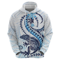 Blue Maori Tuatara Zip Hoodie Luxury Pastel Pattern