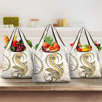 Gold Maori Tuatara Grocery Bag Luxury Pastel Pattern LT01 3-pack One Size Gold - Polynesian Pride