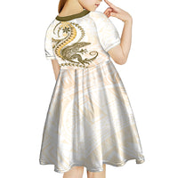 Gold Maori Tuatara Kid Short Sleeve Dress Luxury Pastel Pattern