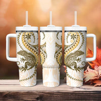 Gold Maori Tuatara Tumbler With Handle Luxury Pastel Pattern LT01 - Polynesian Pride