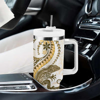 Gold Maori Tuatara Tumbler With Handle Luxury Pastel Pattern LT01 - Polynesian Pride