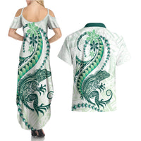 Green Maori Tuatara Couples Matching Summer Maxi Dress and Hawaiian Shirt Luxury Pastel Pattern LT01 - Polynesian Pride