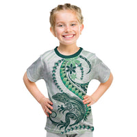 Green Maori Tuatara Kid T Shirt Luxury Pastel Pattern
