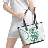 Green Maori Tuatara Leather Tote Bag Luxury Pastel Pattern LT01 - Polynesian Pride