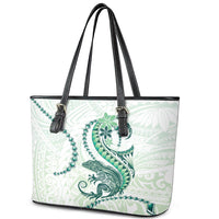 Green Maori Tuatara Leather Tote Bag Luxury Pastel Pattern LT01 - Polynesian Pride
